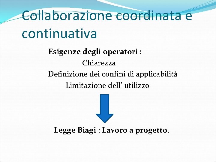 Collaborazione coordinata e continuativa Esigenze degli operatori : Chiarezza Definizione dei confini di applicabilità