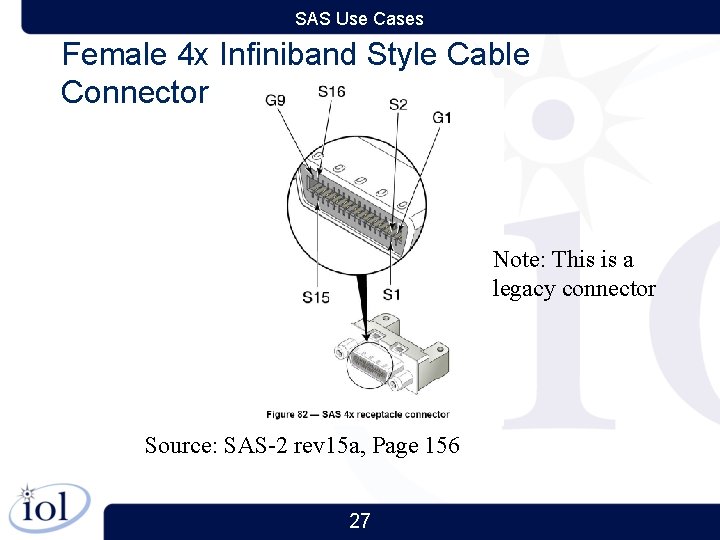 SAS Use Cases Female 4 x Infiniband Style Cable Connector Note: This is a