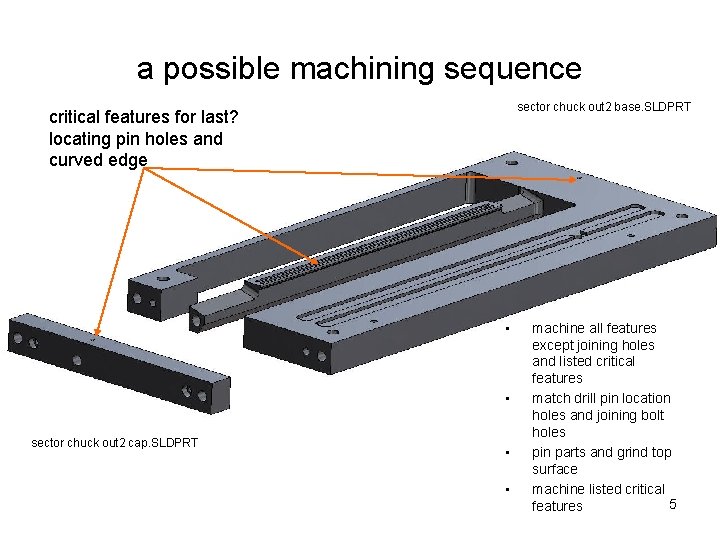 a possible machining sequence sector chuck out 2 base. SLDPRT critical features for last?