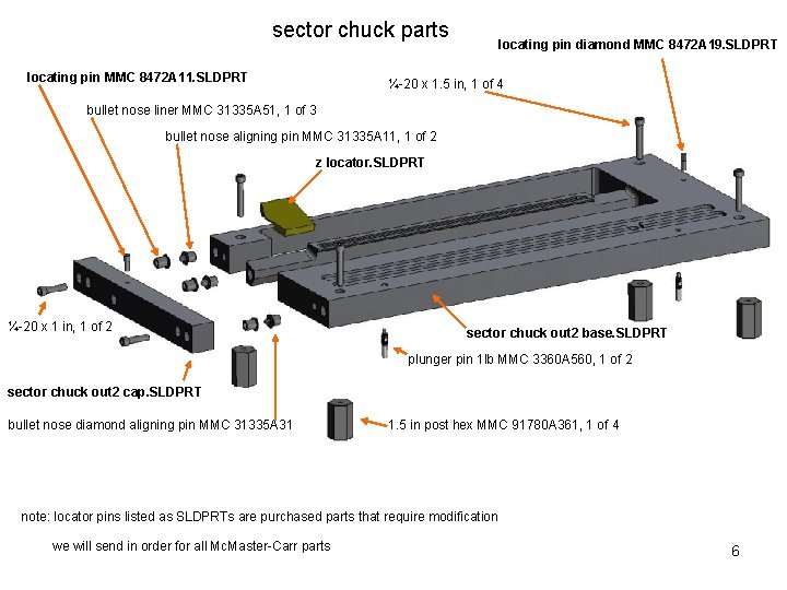 sector chuck parts locating pin MMC 8472 A 11. SLDPRT locating pin diamond MMC