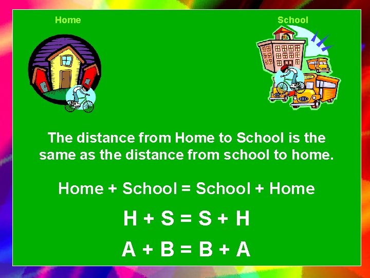 Home School The distance from Home to School is the same as the distance