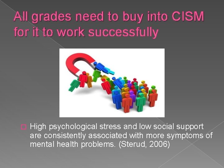 All grades need to buy into CISM for it to work successfully � High