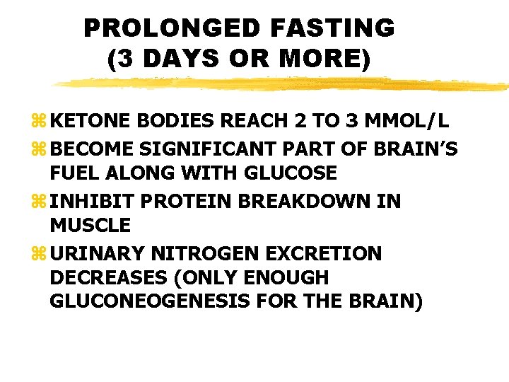 PROLONGED FASTING (3 DAYS OR MORE) z KETONE BODIES REACH 2 TO 3 MMOL/L