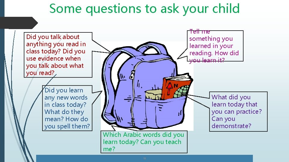 Some questions to ask your child Tell me something you learned in your reading.