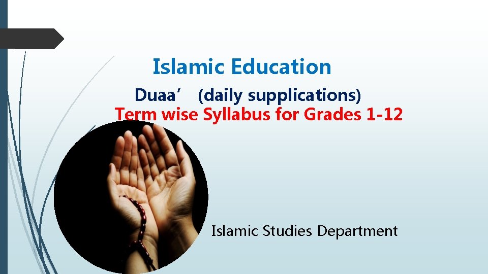 Islamic Education Duaa’ (daily supplications) Term wise Syllabus for Grades 1 -12 Islamic Studies