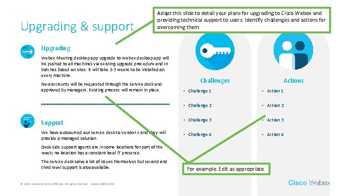 Upgrading & support Adapt this slide to detail your plans for upgrading to Cisco