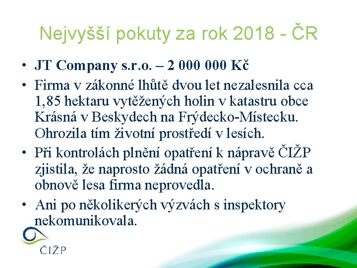 Nejvyšší pokuty za rok 2018 - ČR • JT Company s. r. o. –