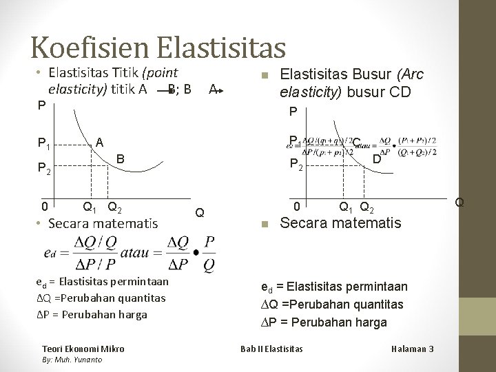 Koefisien Elastisitas • Elastisitas Titik (point elasticity) titik A B; B A n P