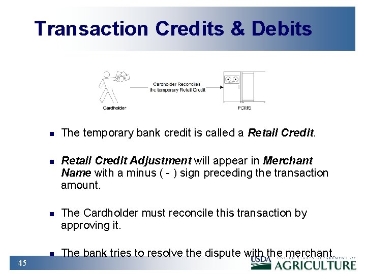 Transaction Credits & Debits n n n 45 n The temporary bank credit is