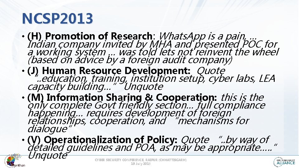 NCSP 2013 • (H) Promotion of Research: Whats. App is a pain, … Indian