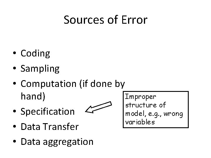 Sources of Error • Coding • Sampling • Computation (if done by Improper hand)
