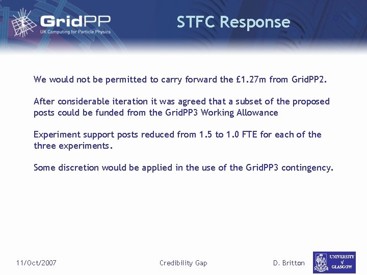 STFC Response We would not be permitted to carry forward the £ 1. 27