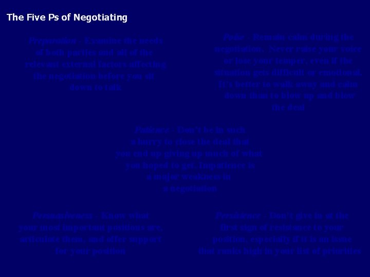 The Five Ps of Negotiating Preparation - Examine the needs of both parties and