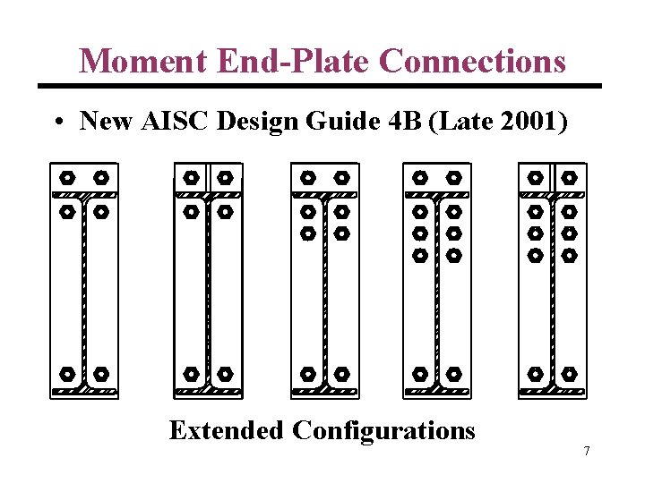 Moment End-Plate Connections • New AISC Design Guide 4 B (Late 2001) Extended Configurations