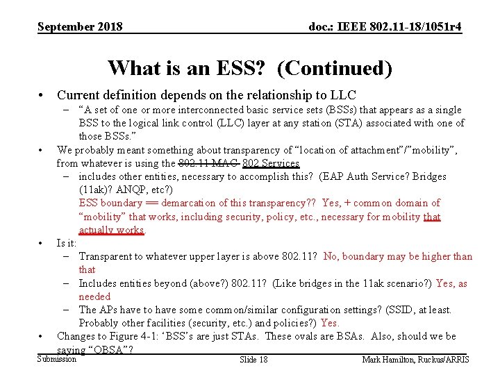 September 2018 doc. : IEEE 802. 11 -18/1051 r 4 What is an ESS?