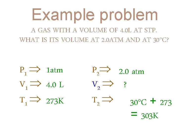 Example problem A GAS WITH A VOLUME OF 4. 0 L AT STP. WHAT