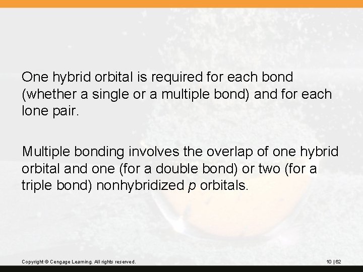 One hybrid orbital is required for each bond (whether a single or a multiple