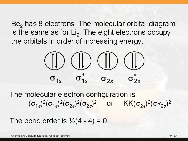 Be 2 has 8 electrons. The molecular orbital diagram is the same as for