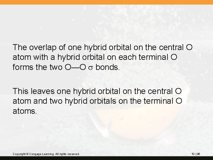 The overlap of one hybrid orbital on the central O atom with a hybrid
