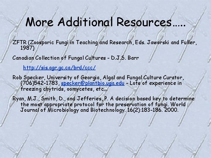 More Additional Resources…. . ZFTR (Zoosporic Fungi in Teaching and Research, Eds. Jaworski and