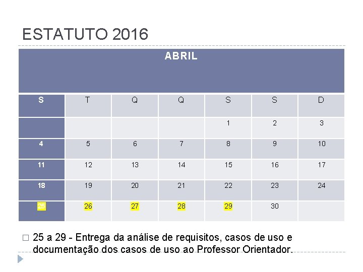 ESTATUTO 2016 ABRIL S � T Q Q S S D 1 2 3