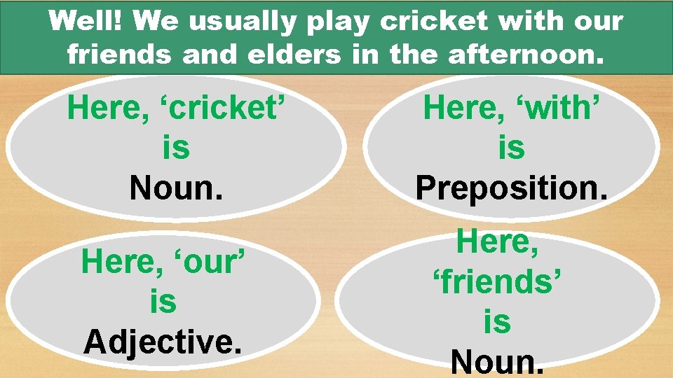 Well! We usually play cricket with our friends and elders in the afternoon. Here,