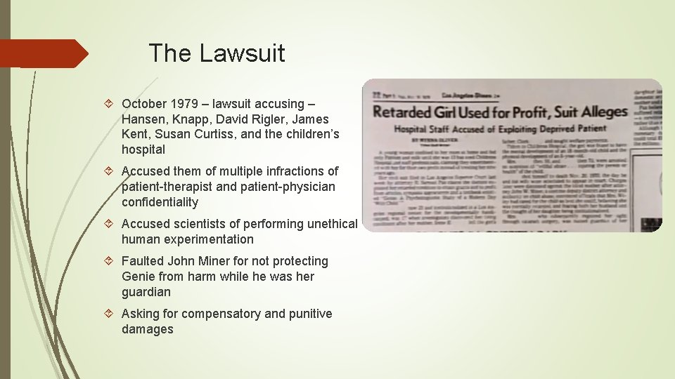 The Lawsuit October 1979 – lawsuit accusing – Hansen, Knapp, David Rigler, James Kent,