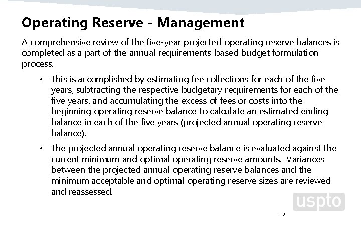 Operating Reserve - Management A comprehensive review of the five‐year projected operating reserve balances