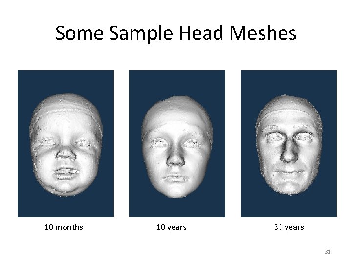 Some Sample Head Meshes 10 months 10 years 31 Some Sample Head Meshes 10 months 10 years 31