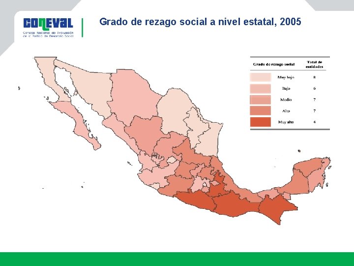 Grado de rezago social a nivel estatal, 2005 