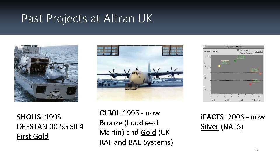 Past Projects at Altran UK SHOLIS: 1995 DEFSTAN 00 -55 SIL 4 First Gold