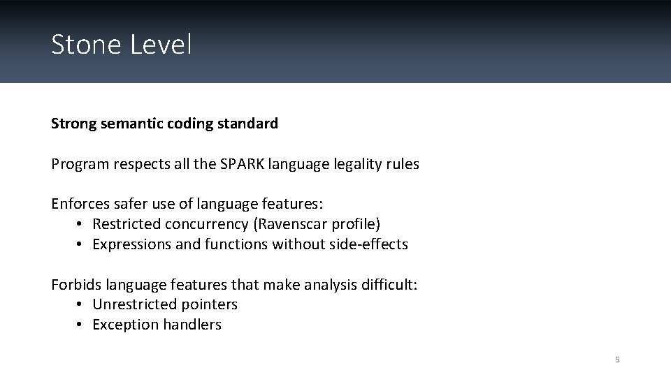 Stone Level Strong semantic coding standard Program respects all the SPARK language legality rules