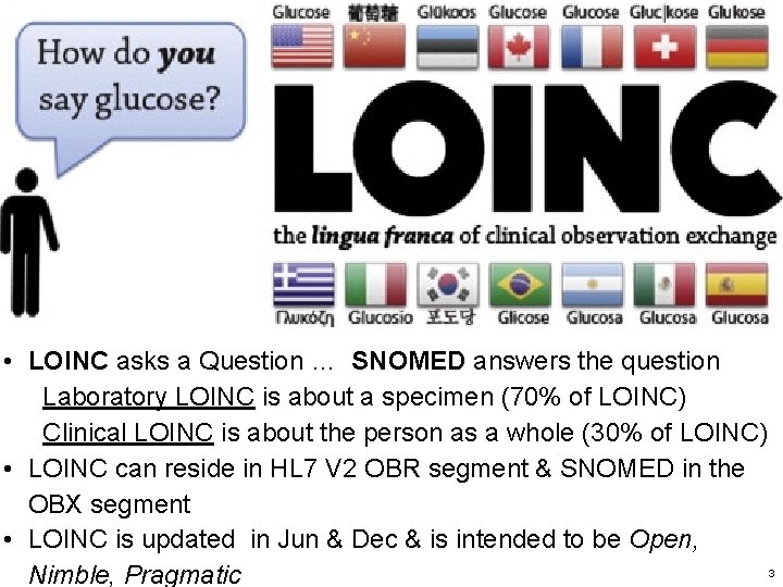  • LOINC asks a Question … SNOMED answers the question Laboratory LOINC is