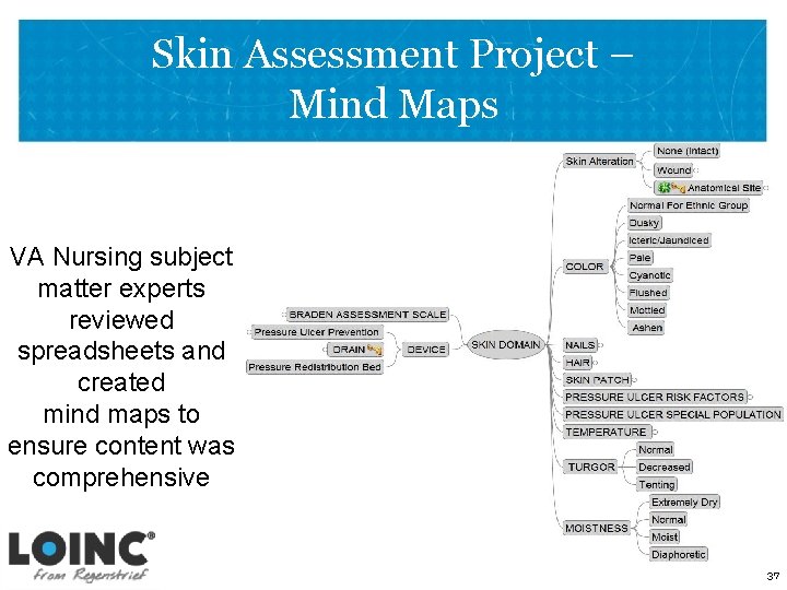 Skin Assessment Project – Mind Maps VA Nursing subject matter experts reviewed spreadsheets and
