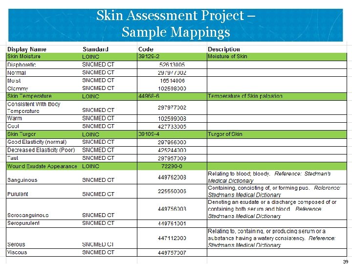 Skin Assessment Project – Sample Mappings 39 