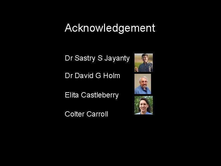 Acknowledgement Dr Sastry S Jayanty Dr David G Holm Elita Castleberry Colter Carroll 