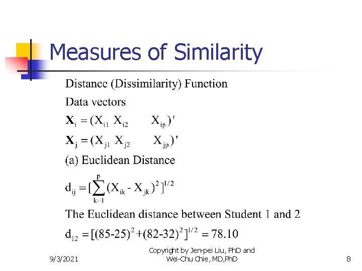 Measures of Similarity 9/3/2021 Copyright by Jen-pei Liu, Ph. D and Wei-Chu Chie, MD,