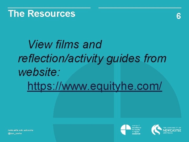 The Resources View films and reflection/activity guides from website: https: //www. equityhe. com/ newcastle.