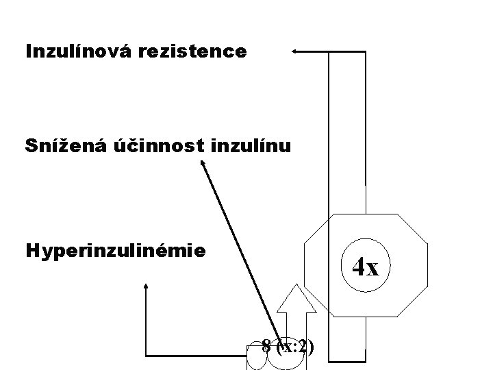 Inzulínová rezistence Snížená účinnost inzulínu Hyperinzulinémie 4 x 8 (x: 2) 