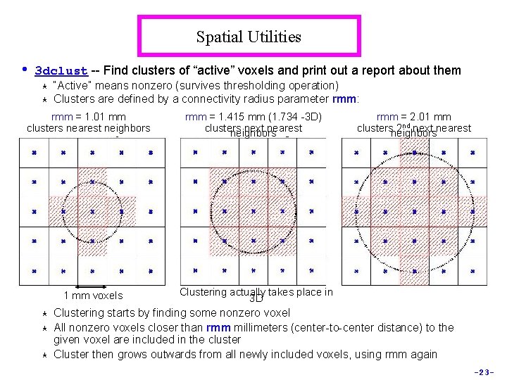 Spatial Utilities • 3 dclust -- Find clusters of “active” voxels and print out