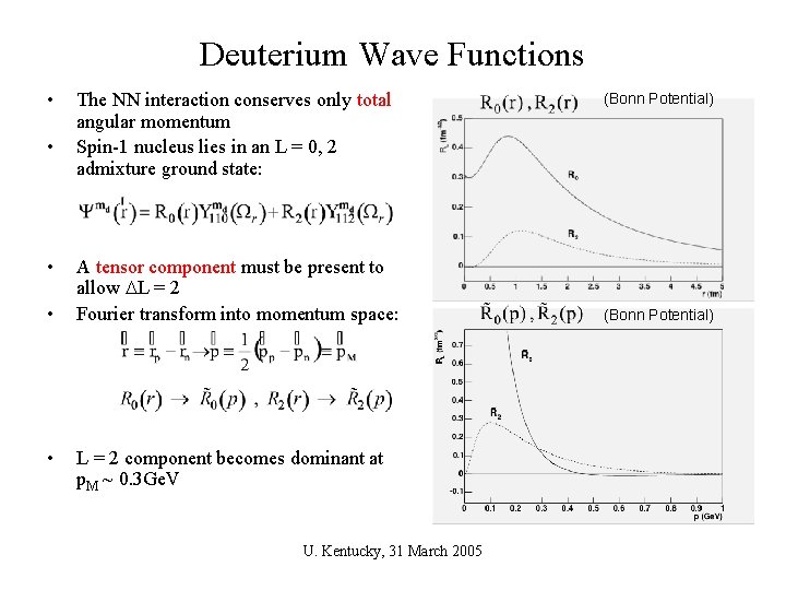 Deuterium Wave Functions • • • The NN interaction conserves only total angular momentum