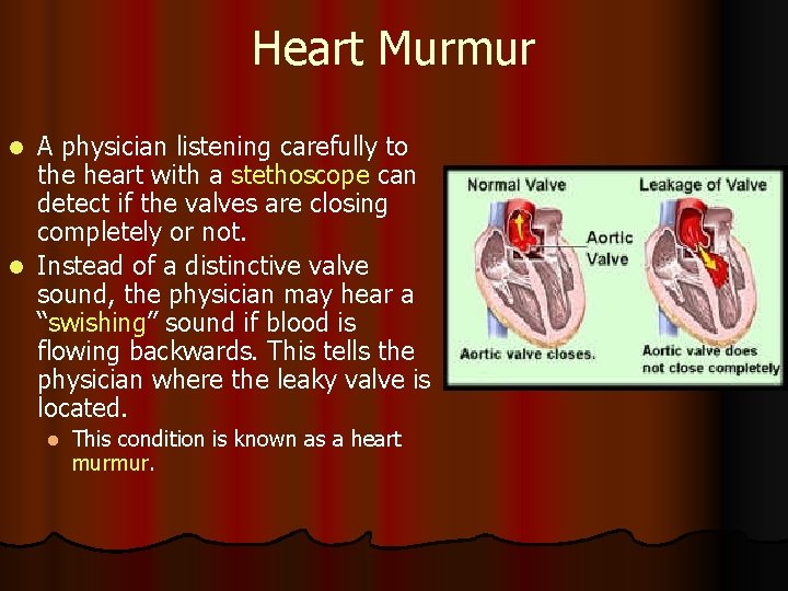 Heart Murmur A physician listening carefully to the heart with a stethoscope can detect