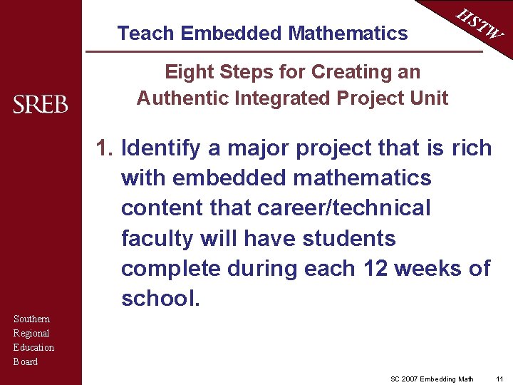 Teach Embedded Mathematics HS TW Eight Steps for Creating an Authentic Integrated Project Unit