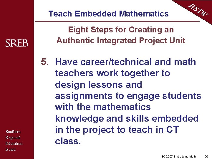 Teach Embedded Mathematics HS TW Eight Steps for Creating an Authentic Integrated Project Unit