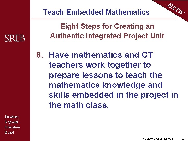 Teach Embedded Mathematics HS TW Eight Steps for Creating an Authentic Integrated Project Unit