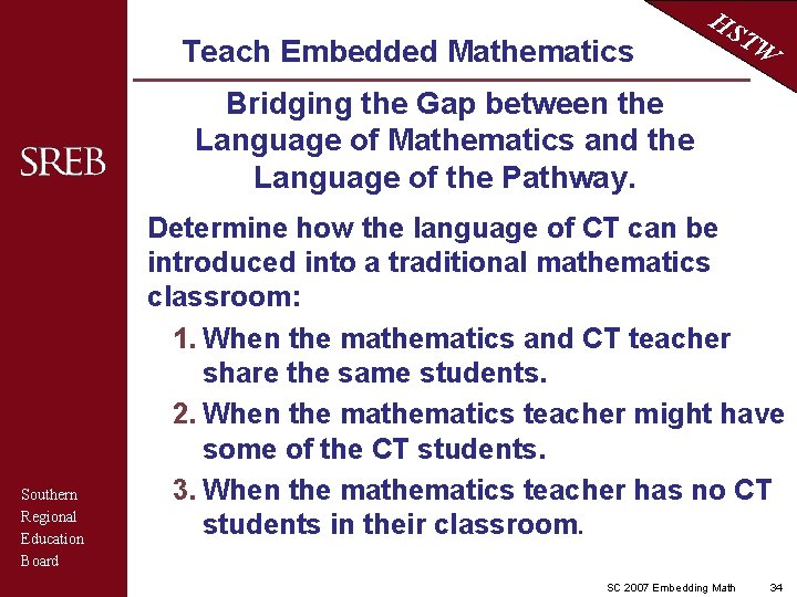 Teach Embedded Mathematics HS TW Bridging the Gap between the Language of Mathematics and