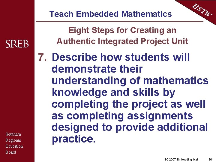 Teach Embedded Mathematics HS TW Eight Steps for Creating an Authentic Integrated Project Unit