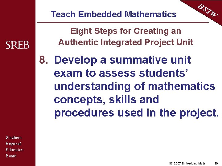 Teach Embedded Mathematics HS TW Eight Steps for Creating an Authentic Integrated Project Unit