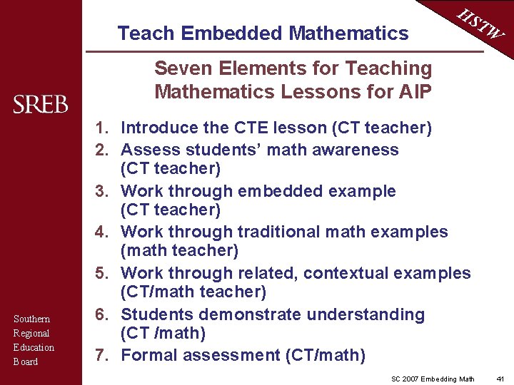 Teach Embedded Mathematics HS TW Seven Elements for Teaching Mathematics Lessons for AIP Southern