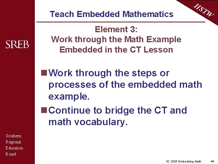 Teach Embedded Mathematics HS TW Element 3: Work through the Math Example Embedded in